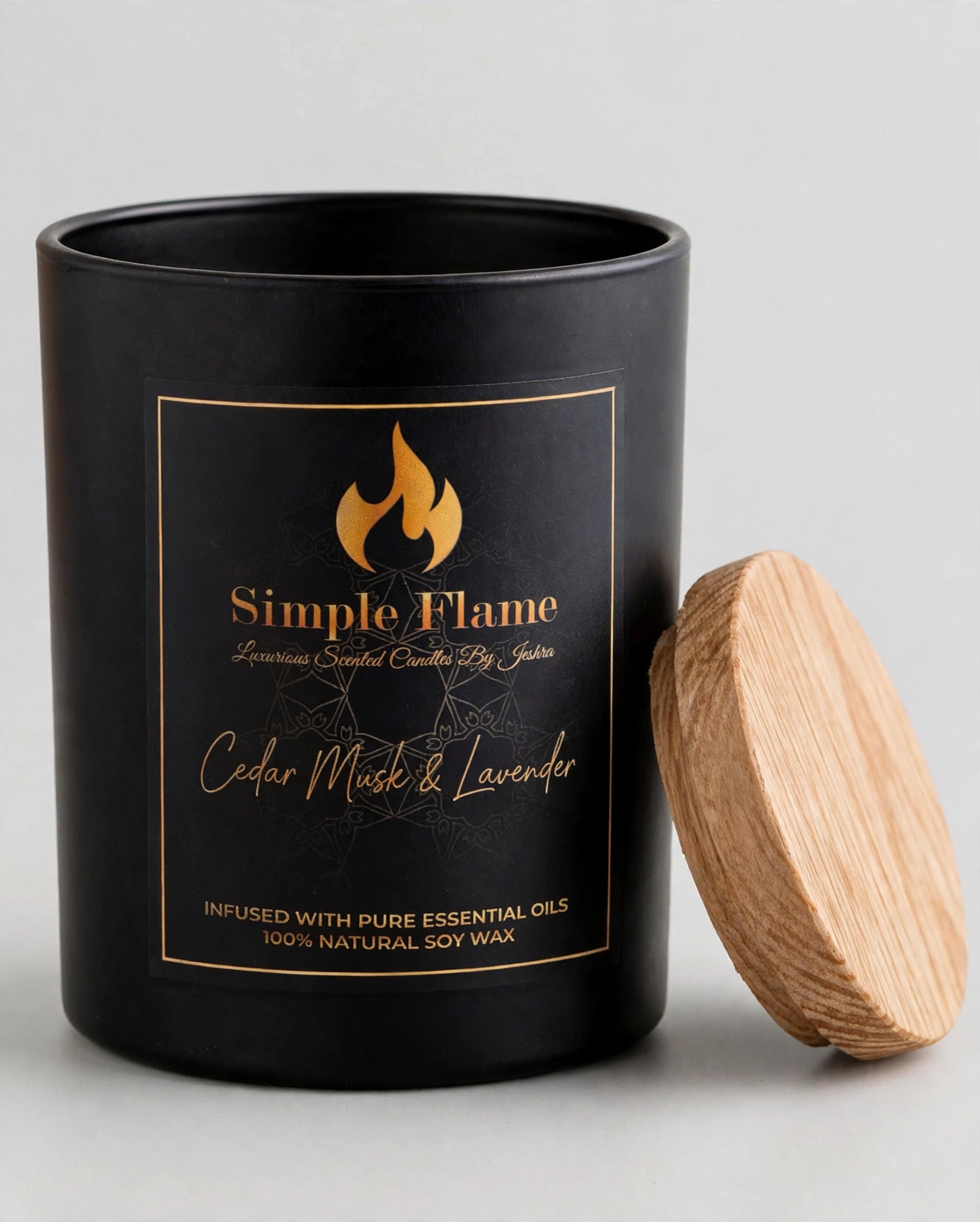 Simple Flame Cedar Musk & Lavender scented candle — consistent product photo